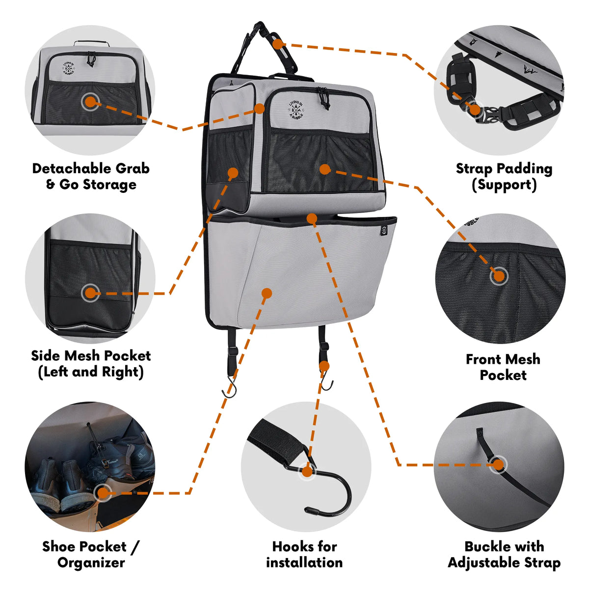 Premium Seat Back Shoe Organizer with Detachable Bag