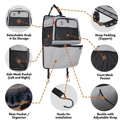 Premium Seat Back Shoe Organizer with Detachable Bag